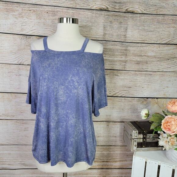 Harlowe &‎ Graham Marbled Cold Shoulder Blue Tee Small - Picture 1 of 6